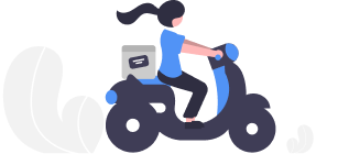 Online food ordering system for takeaway Girl delivering food with motorbike