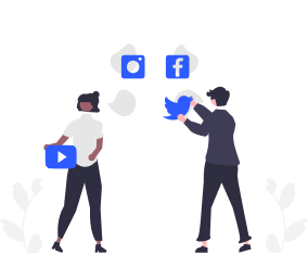 Online food ordering system marketing automation A person with a phone and laptop with marketing automation icons