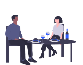 Online food ordering system table ordering system The table ordering system interface with two different restaurant interiors as separate photos in the back