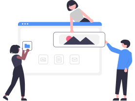 Online food ordering system website Drawing of 3 People customising their restaurant website