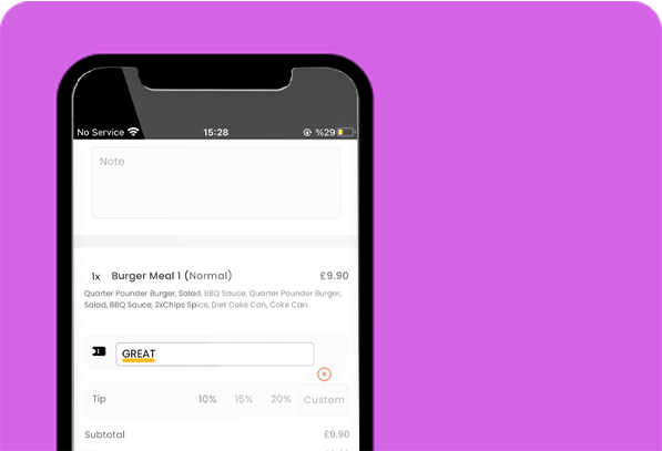 mobile app for takeaways and restaurants 6 reward & discount system mobile app page written burger meal 1 on a purple background