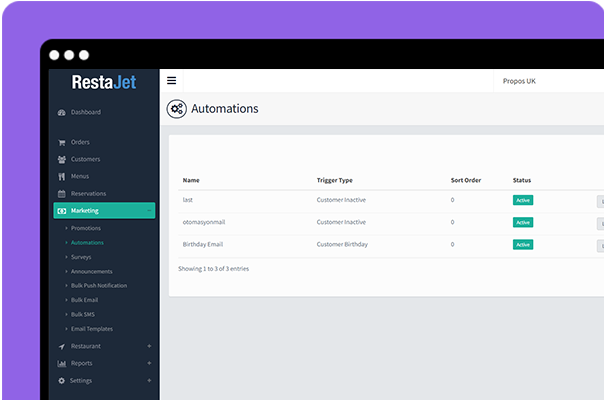 Online Ordering Website in Automations Page Automations Page in Online Orderin Website Admin Panel