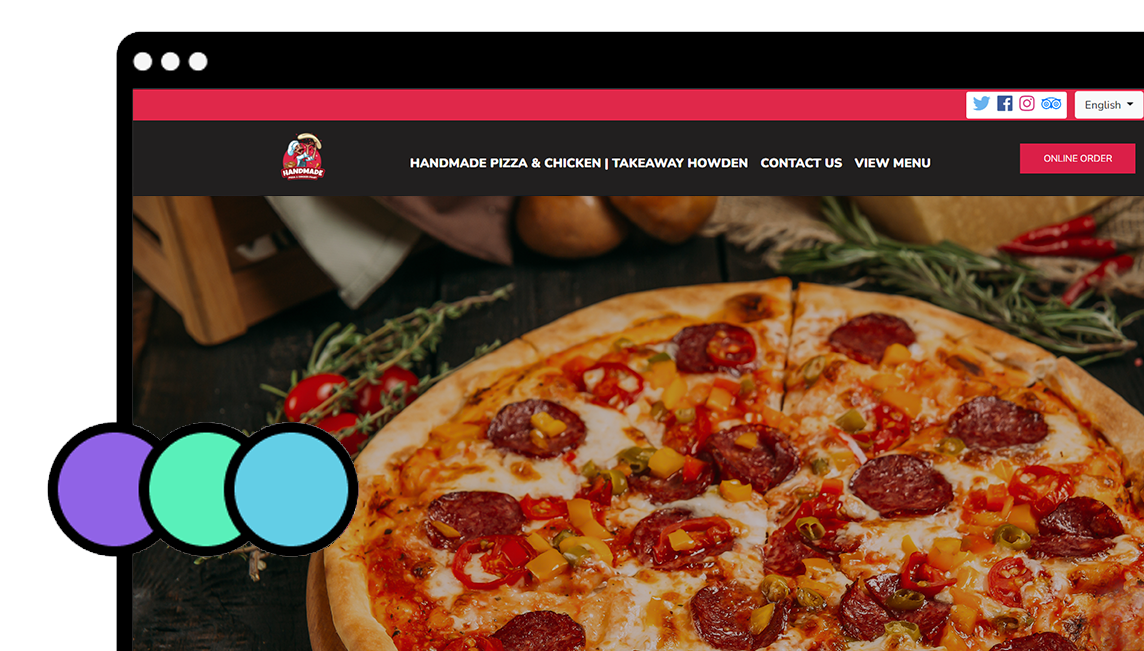 Online Ordering Website with pizza slider and buttons on Handmade Pizza Online Ordering Page