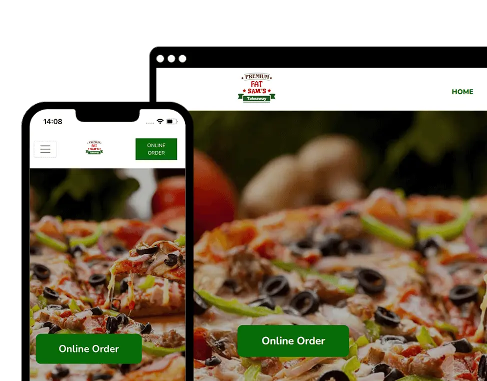 Online food ordering system example website and app of fat sams